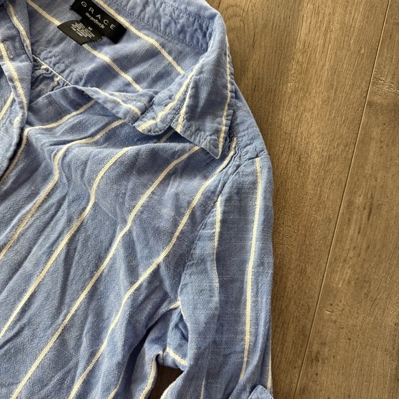 Macy’s Grace Costal Blue Striped Button Down Shirt - Picture 4 of 6